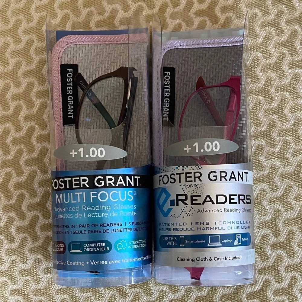 Foster Grant Readers +1.00 Strength TWO PAIRS NWT